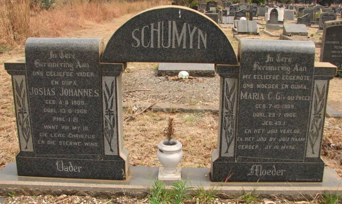 SCHUMYN Josias Johannes 1909-1968 &amp; Maria G.C. DU PREEZ 1909-1966