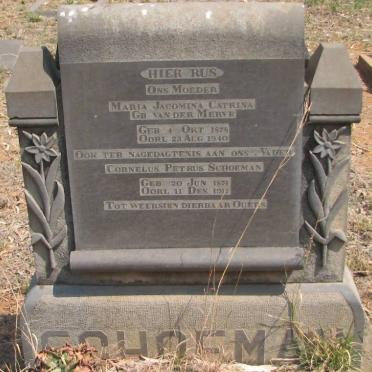 SCHOEMAN Cornelus Petrus 1874-1917 &amp; Maria Jacomina Catrina VAN DER MERWE 1878-1940