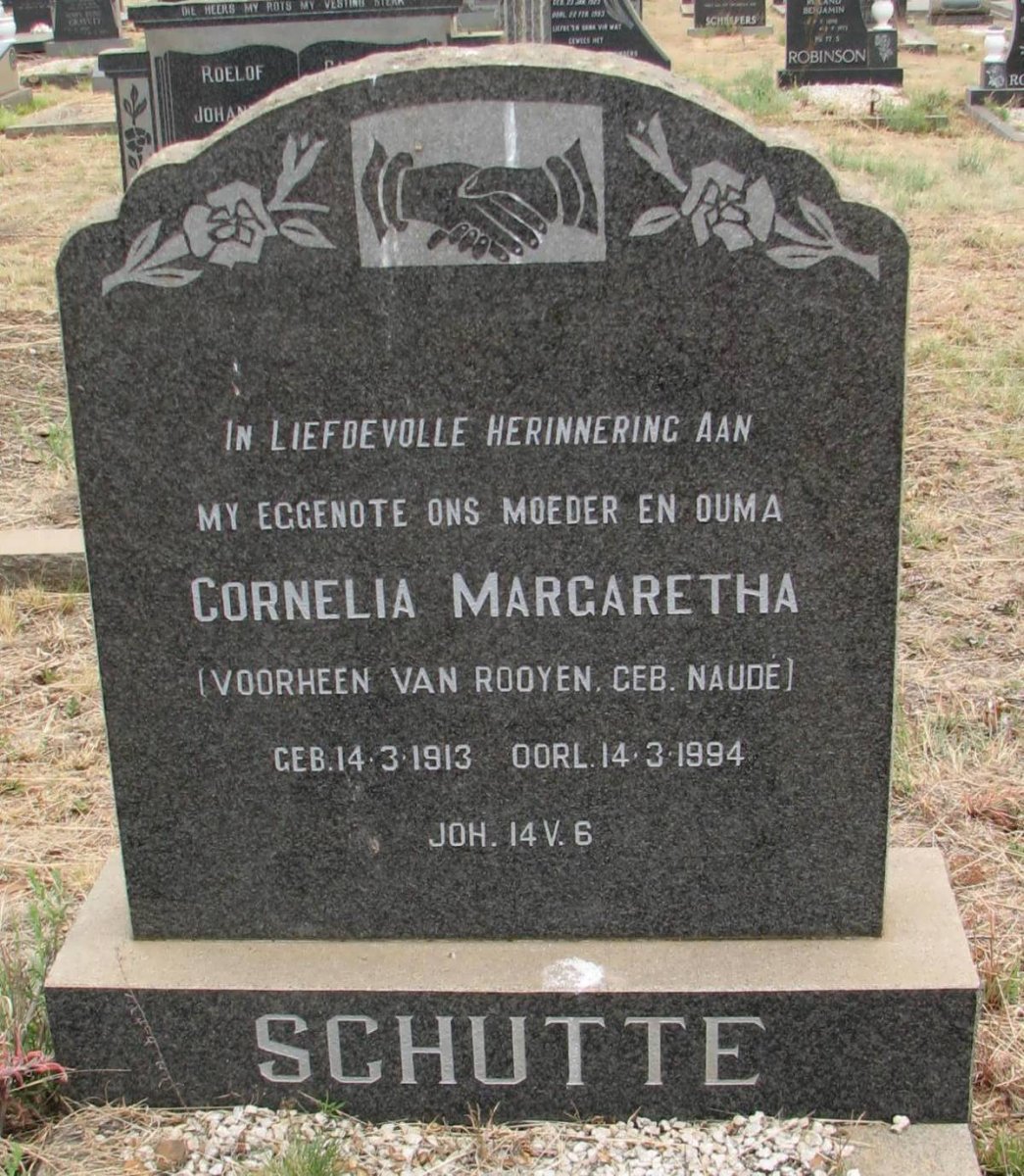 SCHUTTE Cornelia Margaretha voorheen VAN ROOYEN nee NAUDÉ 1913-1994
