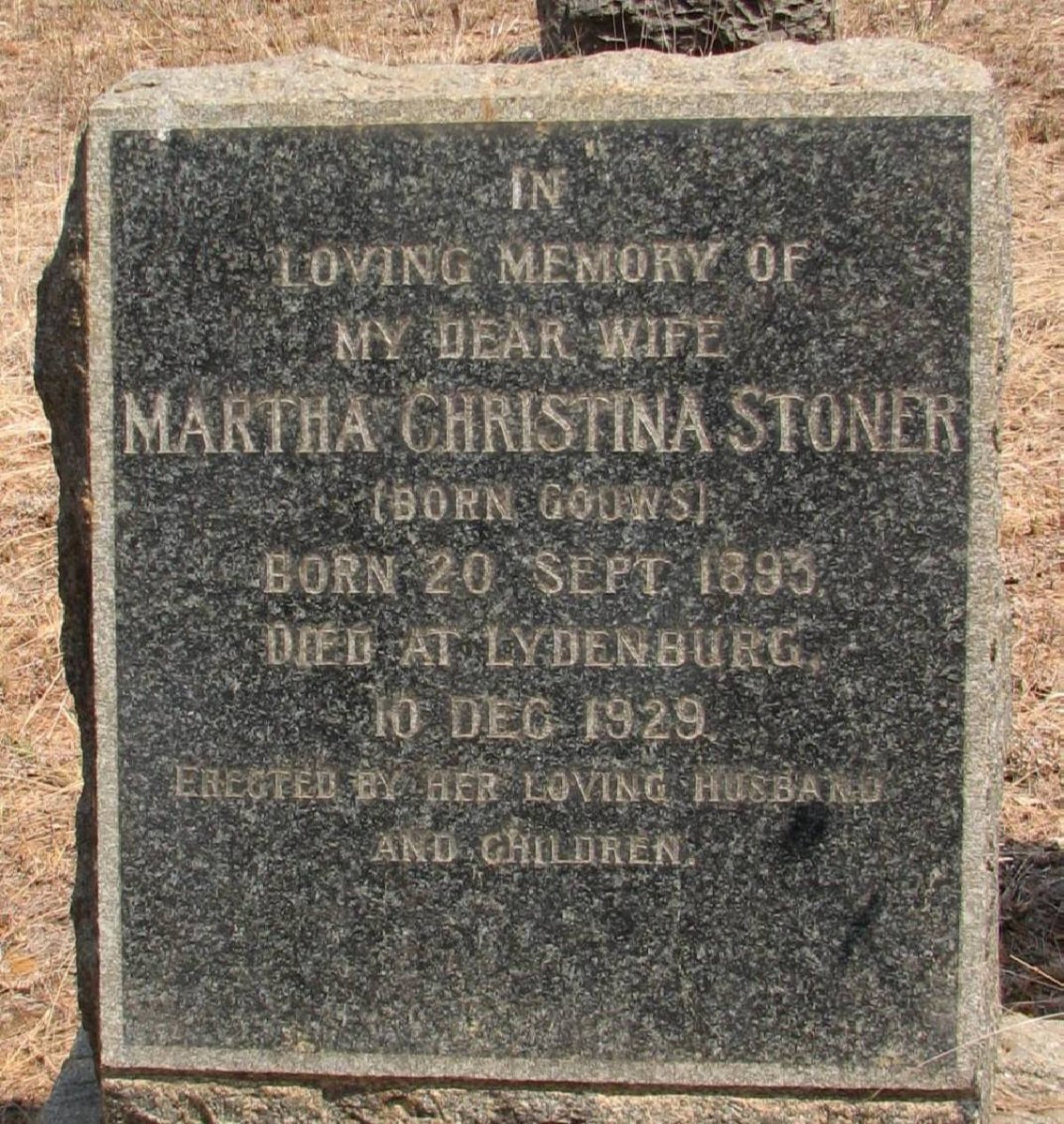 STONER Martha Christina nee GOUWS 1893-1929