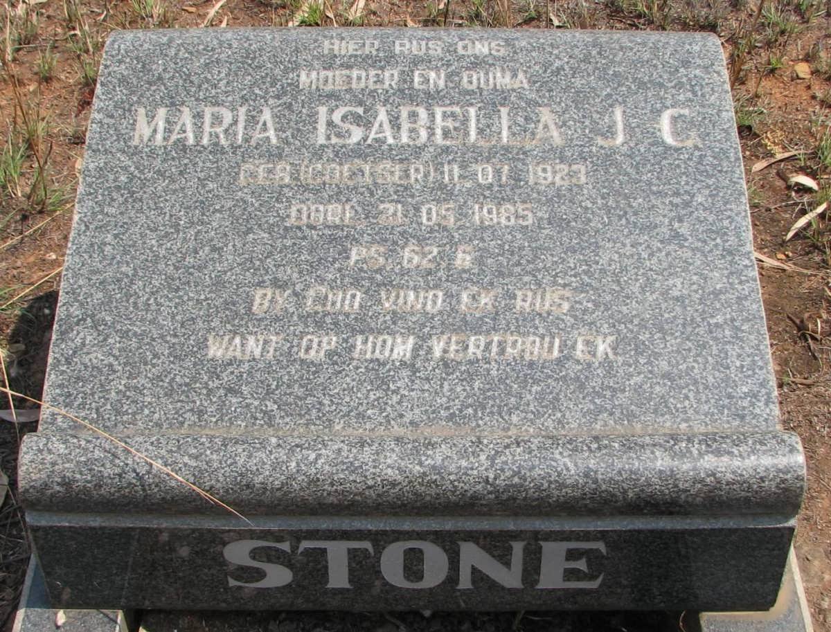 STONE Isabella J.C. nee COETSER 1923-1985
