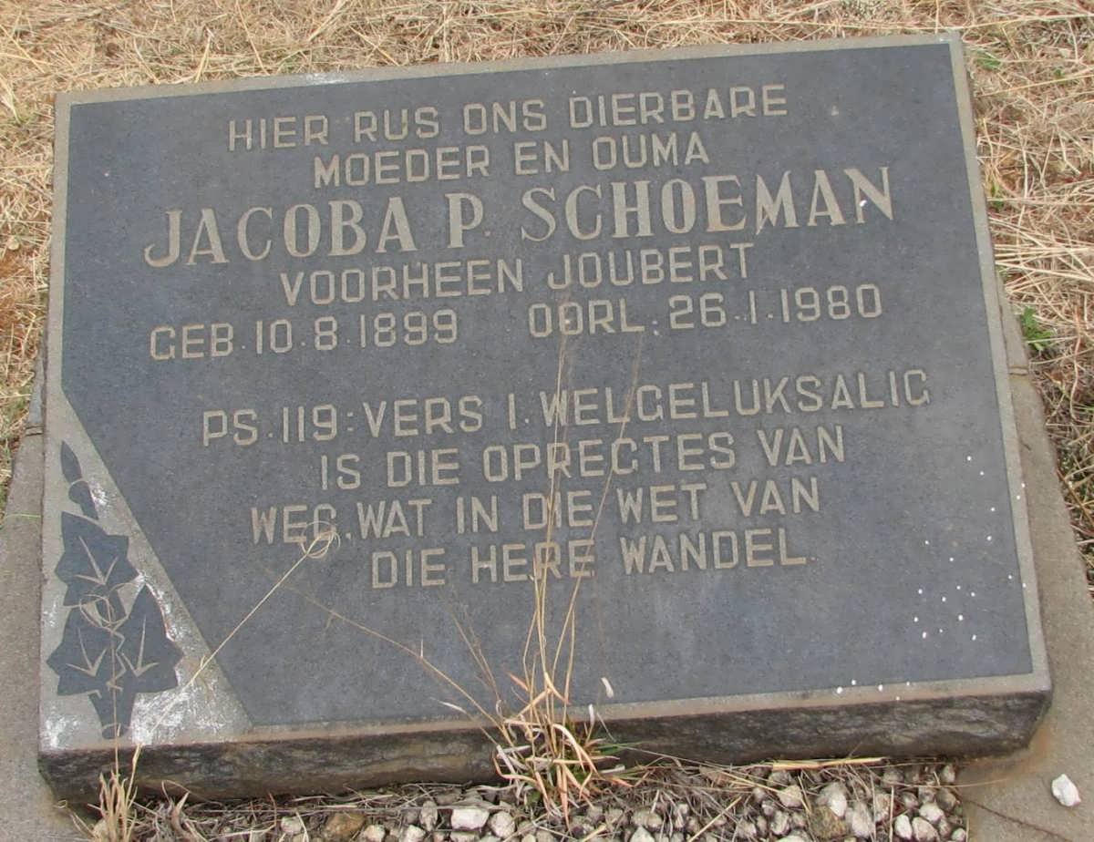 SCHOEMAN Jacoba P. voorheen JOUBERT 1899-1980