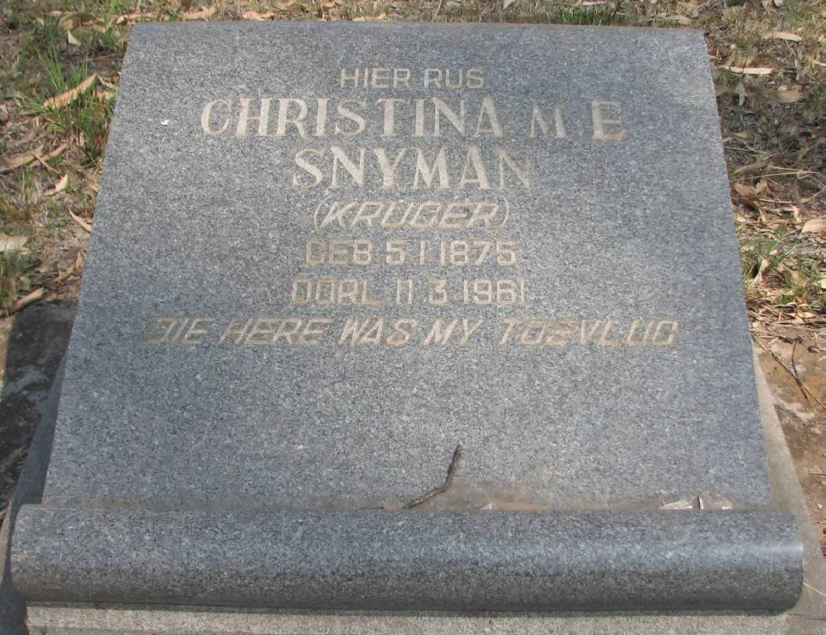 SNYMAN Christina M.E. nee KRUGER 1875-1961