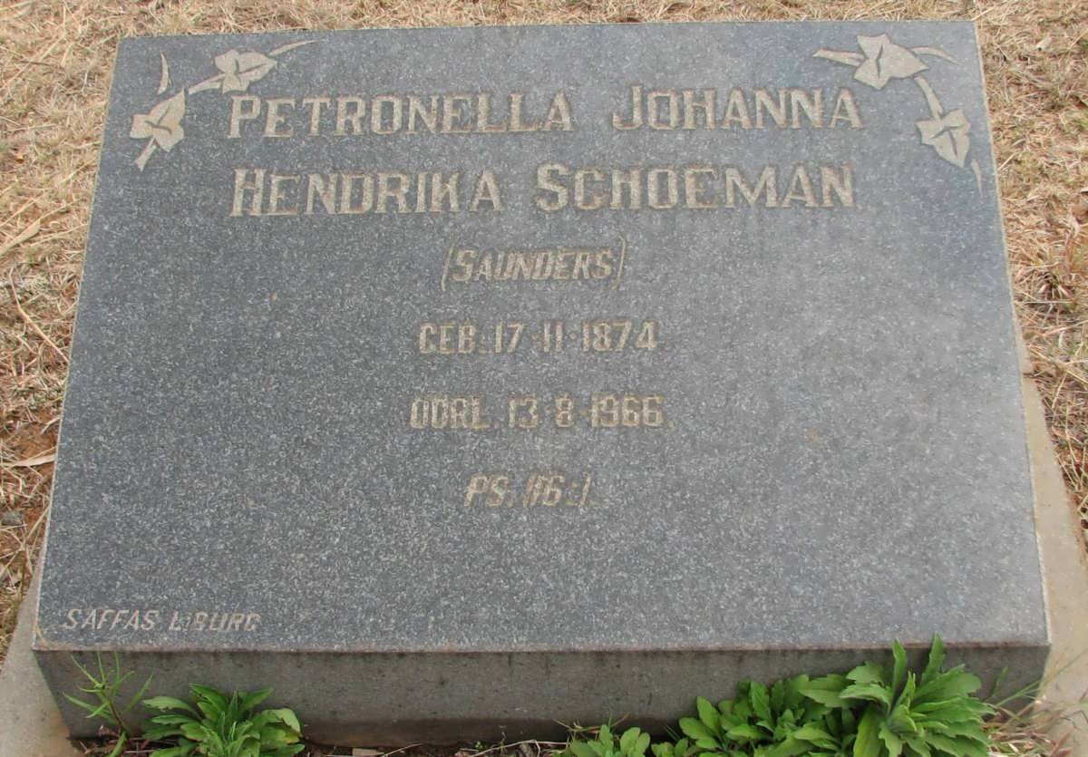 SCHOEMAN Petronella Johanna Hendrika nee SAUNDERS 1874-1966