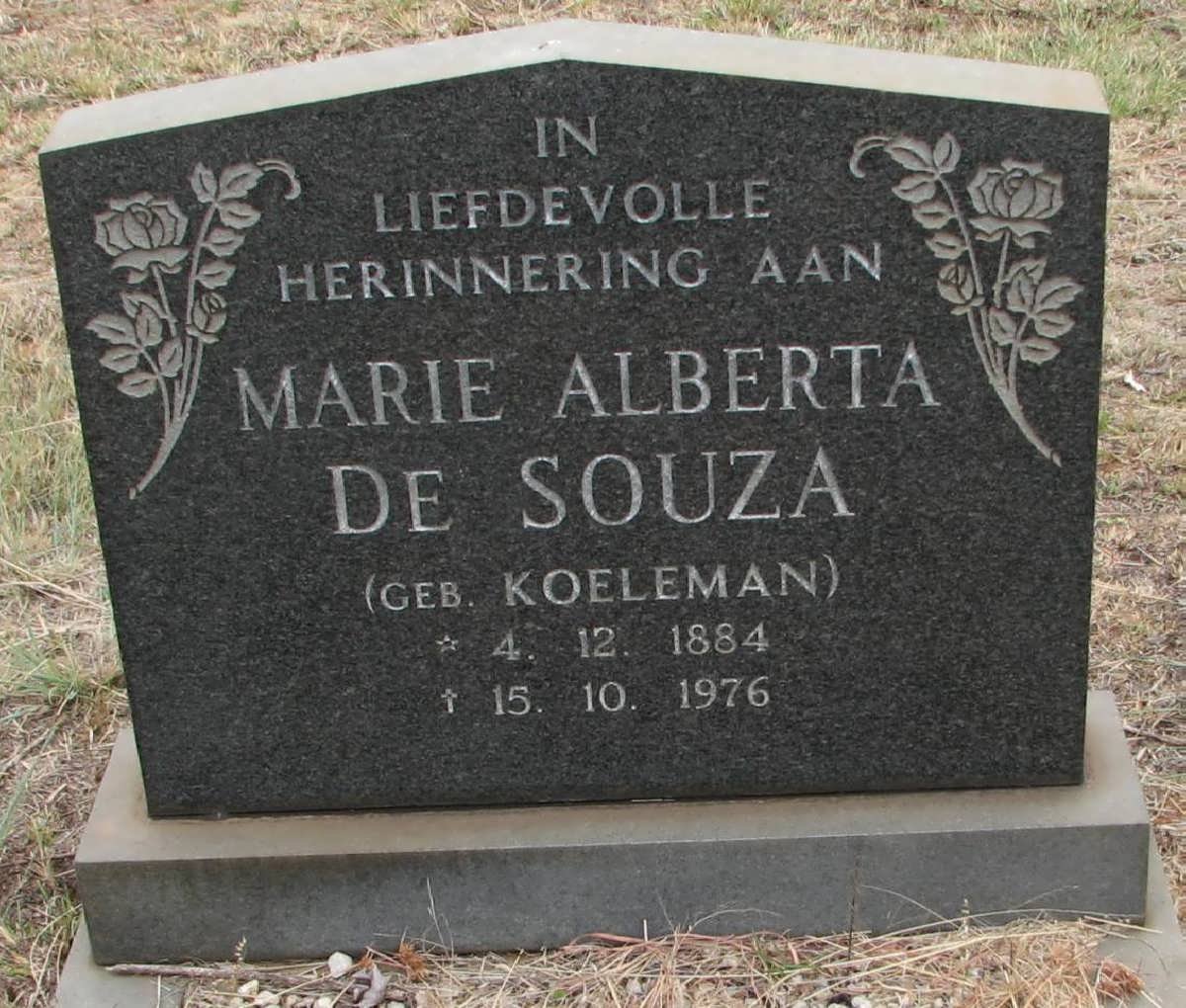 SOUZA Marie Alberta, de nee KOELEMAN 1884-1976