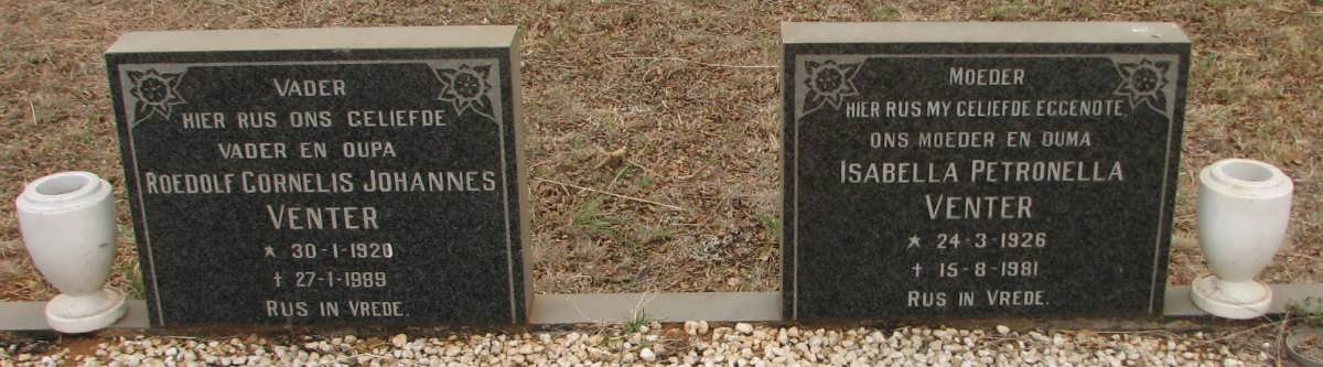 VENTER Roedolf Cornelis Johannes 1928-1989 &amp; Isabella Petronella 1926-1981