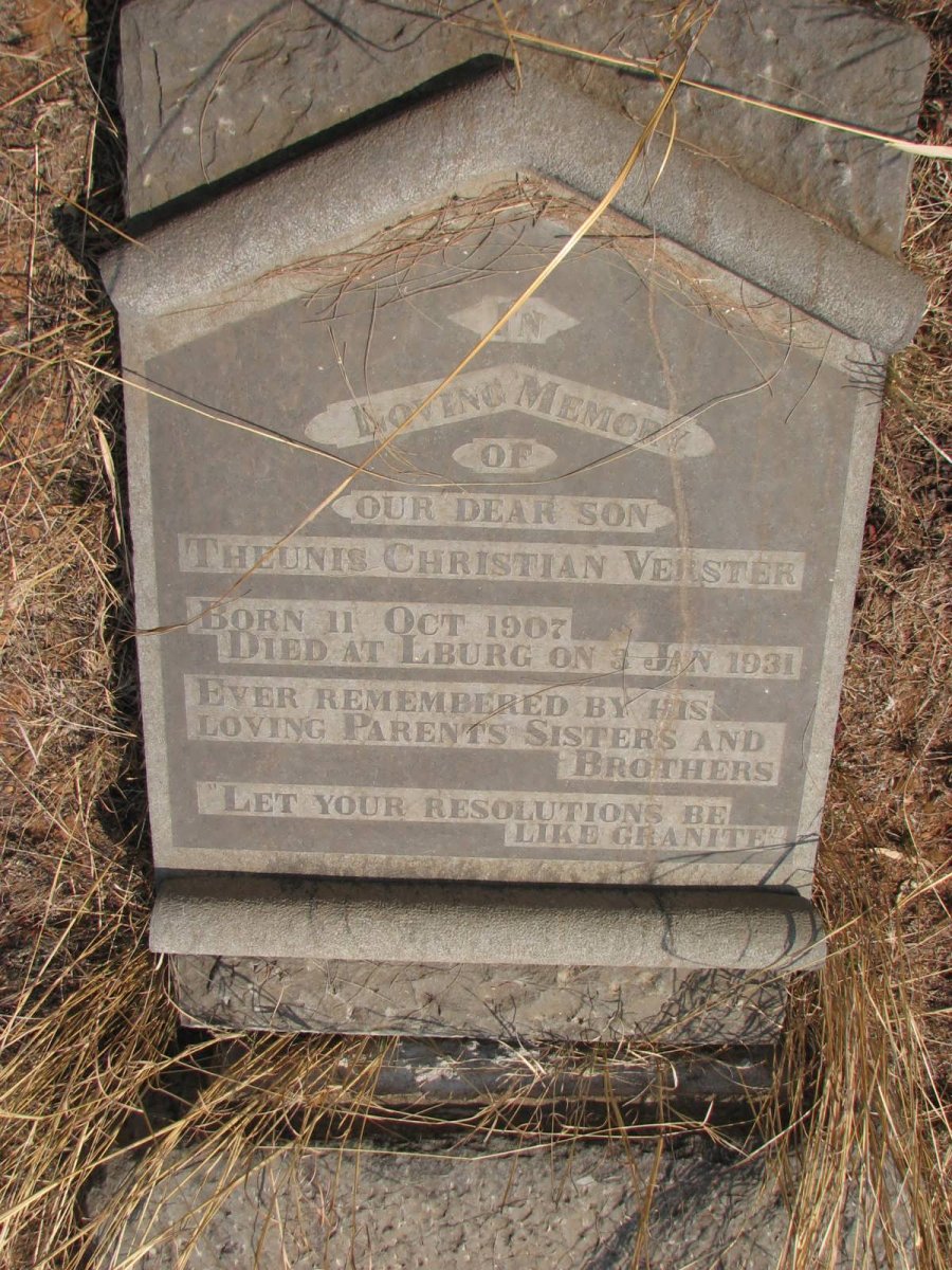 VERSTER Theunis Christiaan 1907-1931