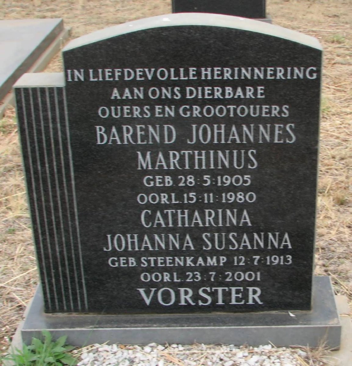VORSTER Barend Johannes Marthinus 1905-1980 &amp; Catharina Johanna Susanna STEENKAMP 1913-2001