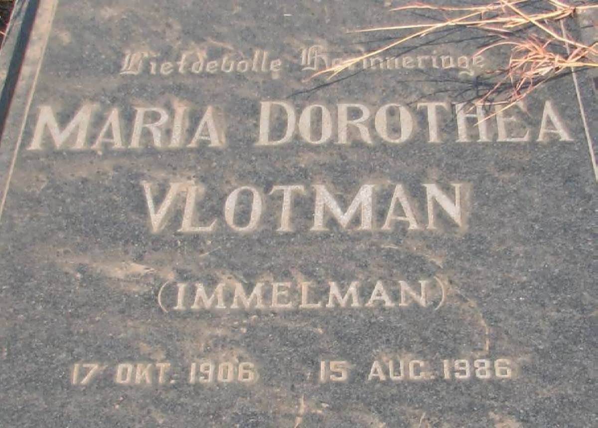 VLOTMAN Maria Dorothea nee IMMELMAN 1906-1986