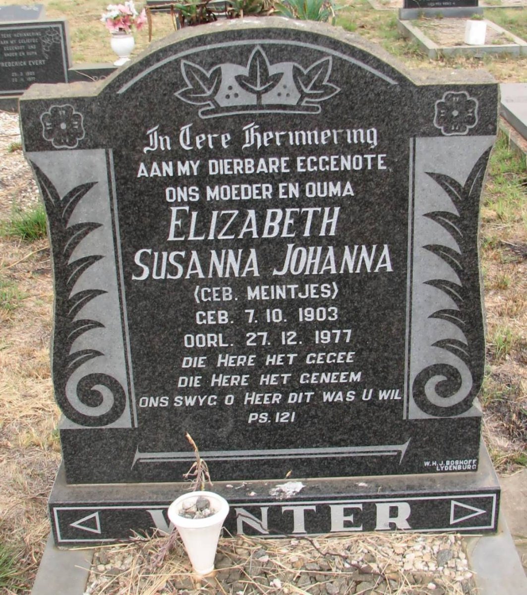 VENTER Elizabeth Susanna Johanna nee MEINTJIES 1903-1977