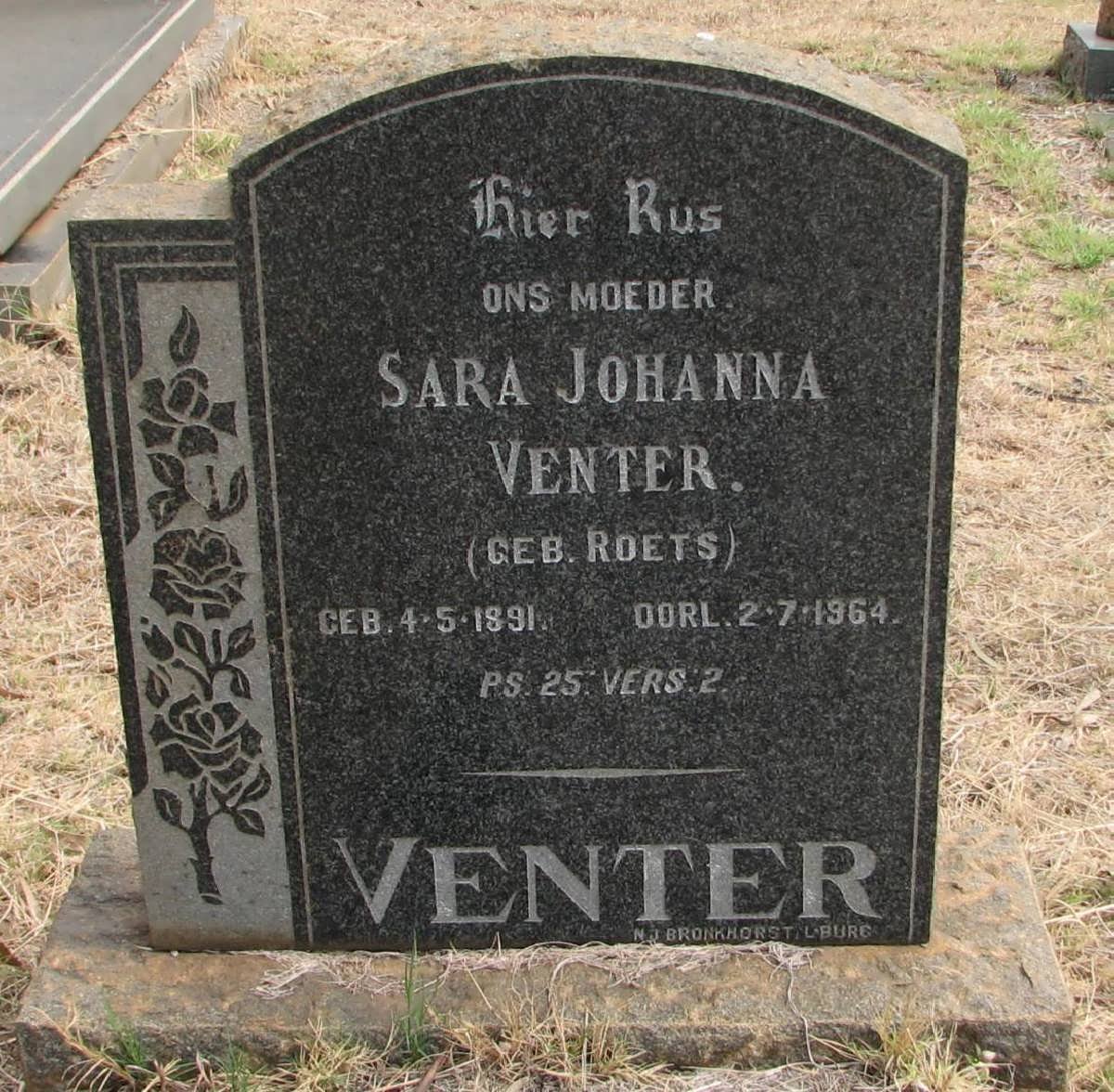 VENTER Sara Johanna nee ROETS 1891-1964