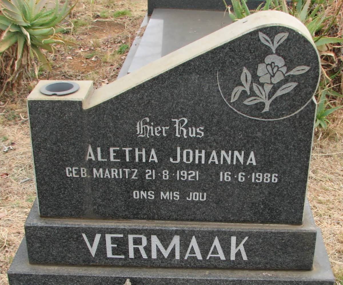 VERMAAK Aletha Johanna nee MARITZ 1921-1986