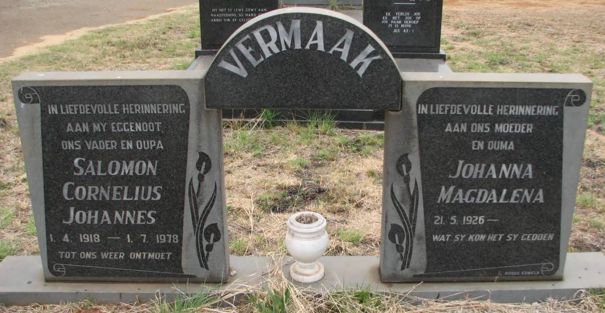VERMAAK Salomon Cornelius Johannes 1918-1978 &amp; Johanna Magdalena 1926-