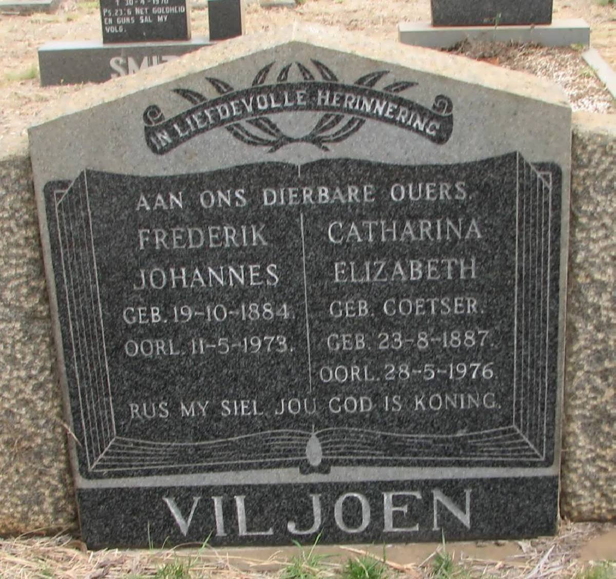 VILJOEN Frederik Johannes 1884-1973 &amp; Catharina Elizabeth COETSER 1887-1976