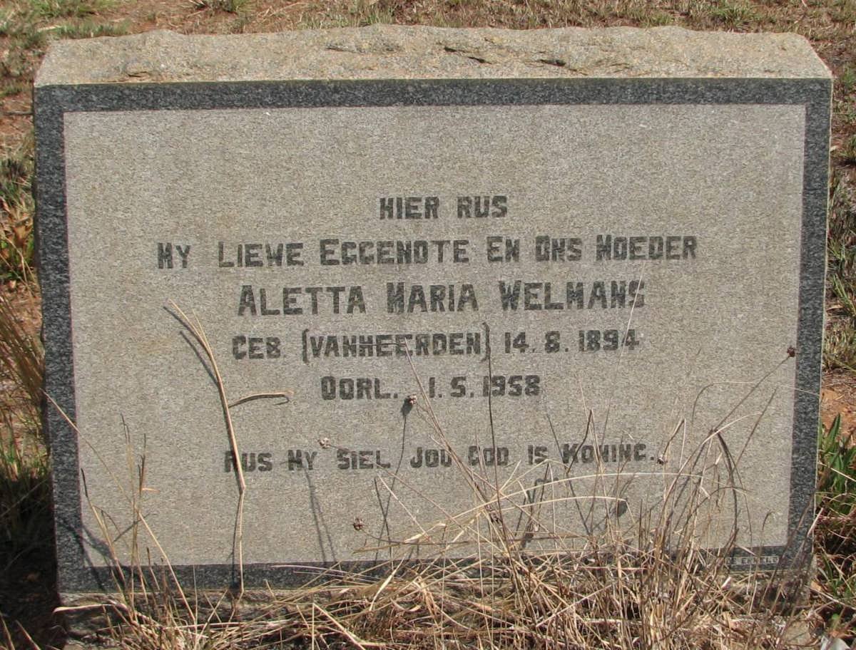 WELMANS Aletta Maria nee VAN HEERDEN 1894-1958