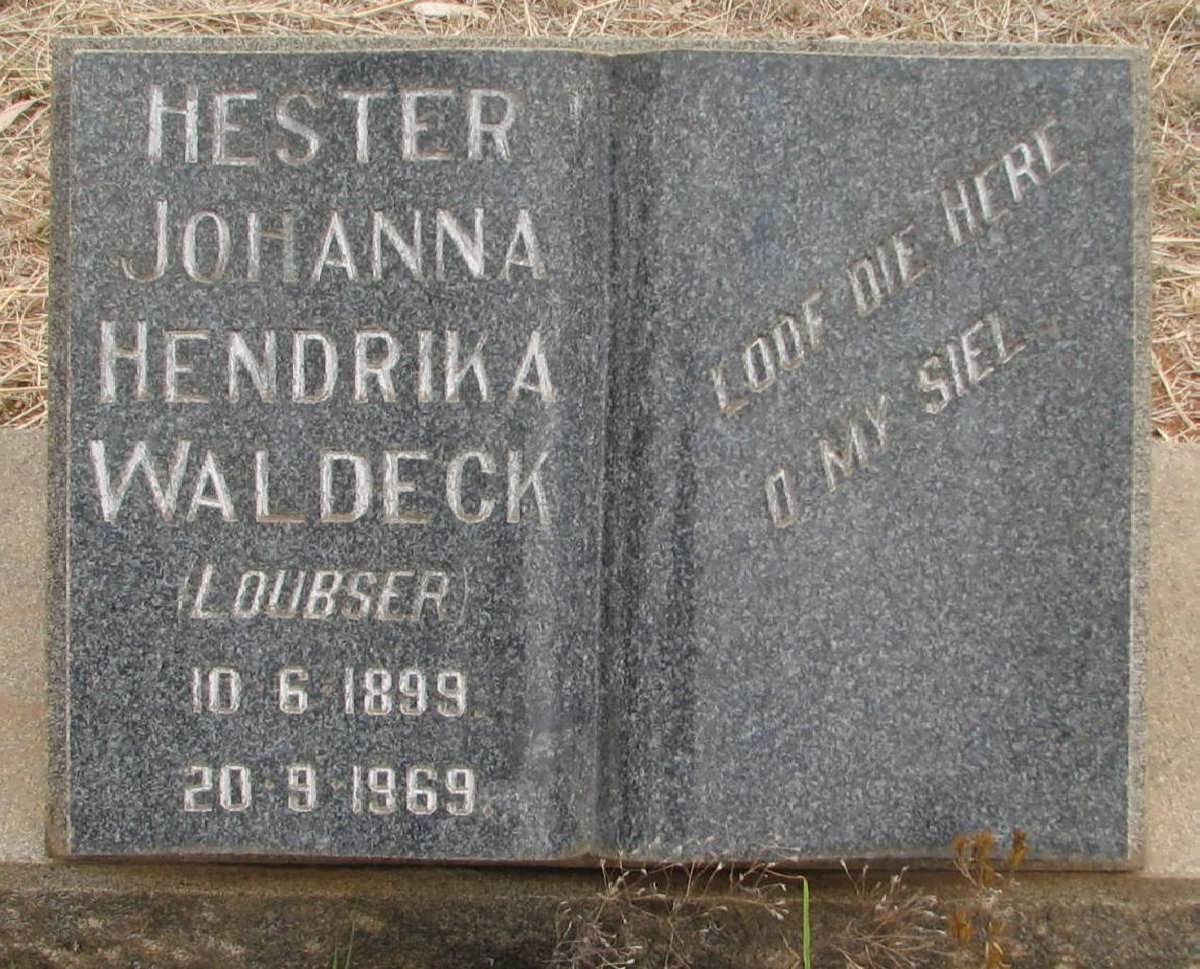 WALDECK Hester Johanna Hendrika nee LOUBSER 1899-1969