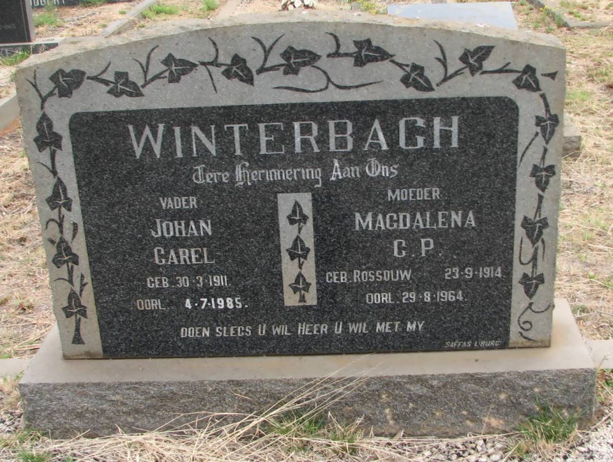 WINTERBACH Johan Carel 1911-1985 &amp; Magdalena C.P. ROSSOUW 1914-1964