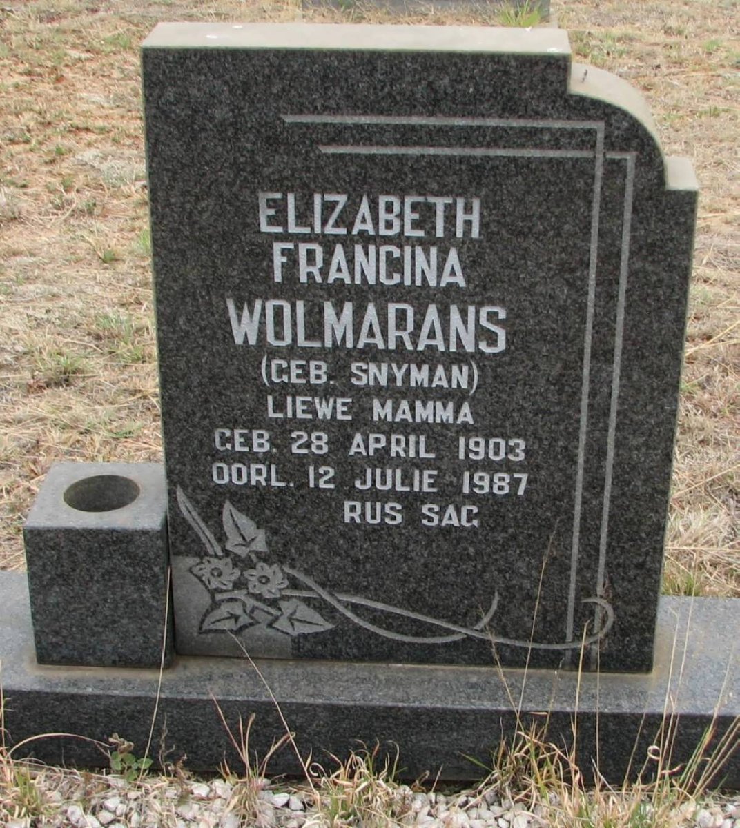 WOLMARANS Elizabeth Francina nee SNYMAN 1903-1987