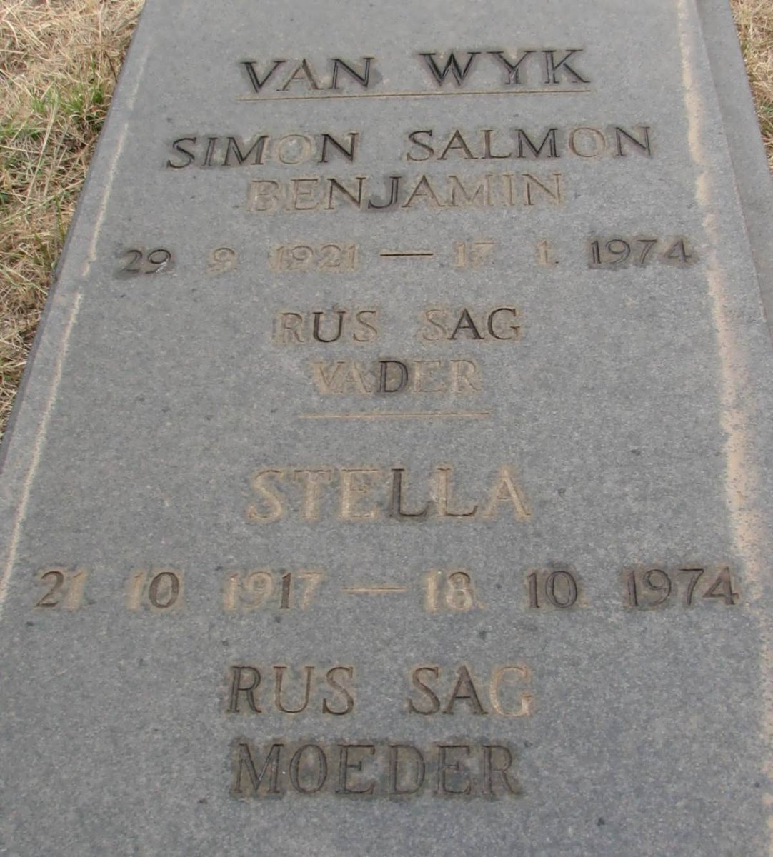 WYK Simon Salmon Benjamin, van 1921-1974 &amp; Stella 1917-1974