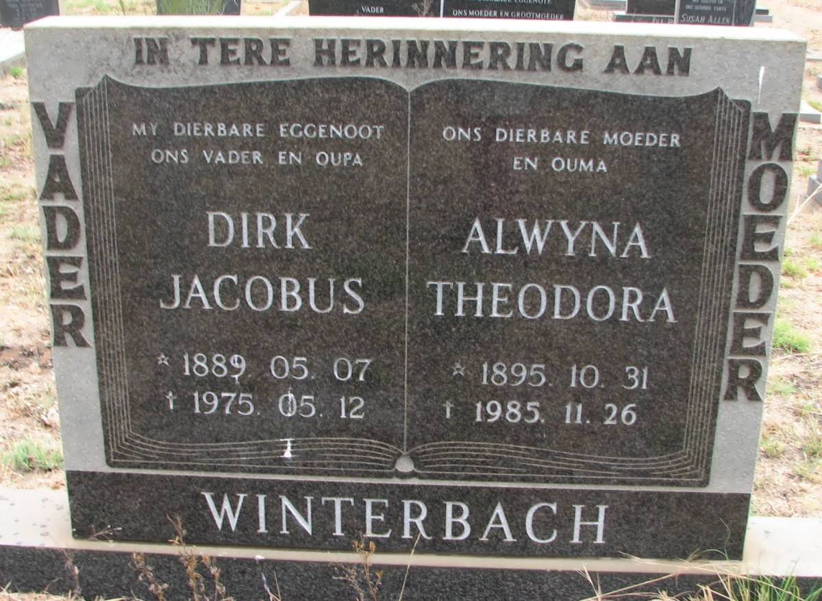 WINTERBACH Dirk Jacobus 1889-1975 &amp; Alwyna Theodora 1895-1985