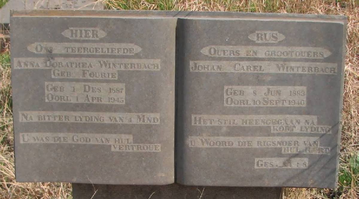 WINTERBACH Johan Carel 1883-1940 &amp; Anna Dorathea FOURIE 1887-1945