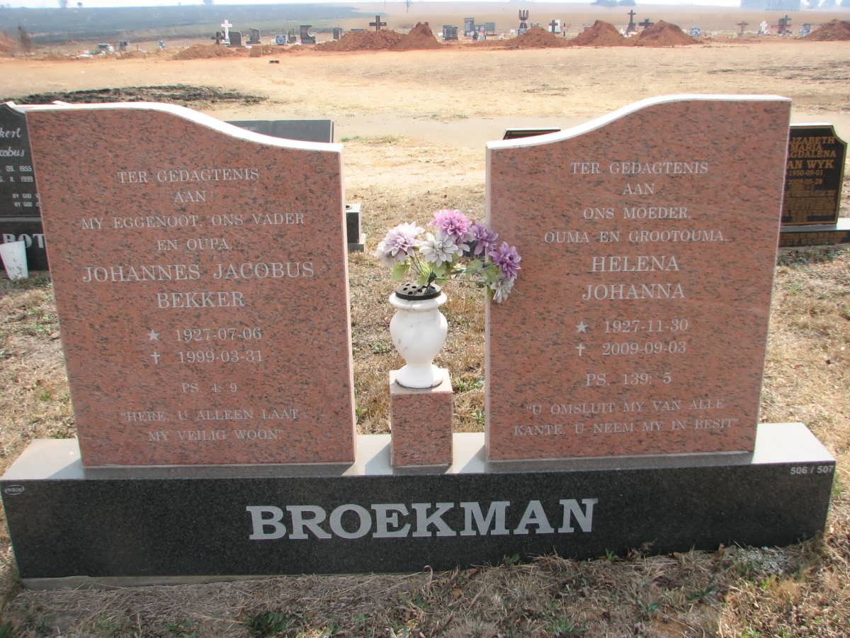 BROEKMAN Johannes Jacobus Bekker 1927-1999 &amp; Helena Johanna 1927-2009