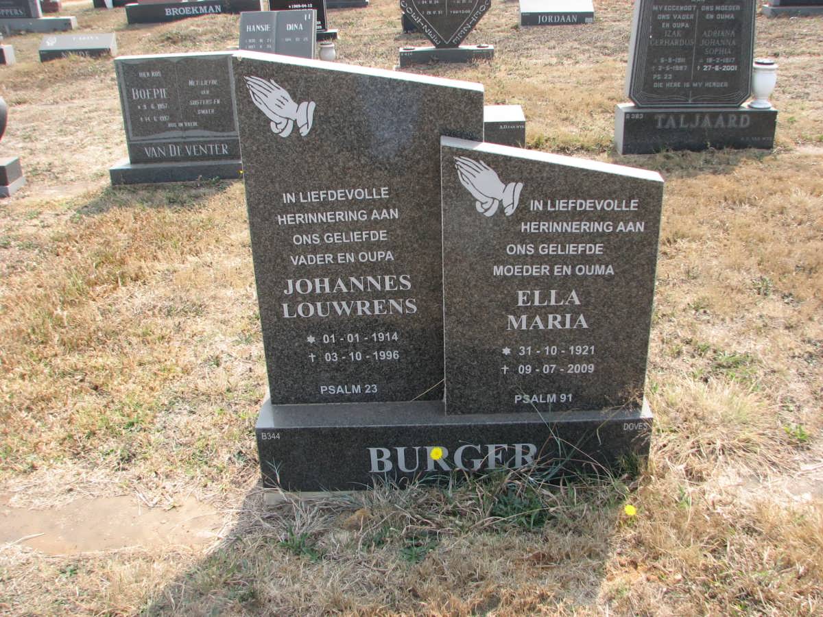 BURGER Johannes Louwrens 1914-1996 &amp; Ella Maria 1921-2009