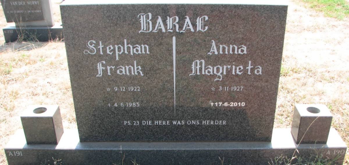 BARAC Stephan Frank 1922-1985 &amp; Anna Magrieta 1927-2010