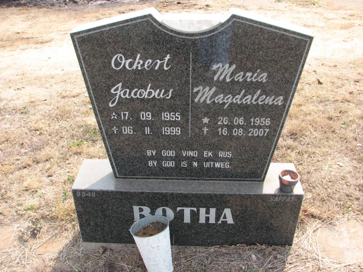 BOTHA Ockert Jacobus 1955-1999 &amp; Maria Magdalena 1956-2007