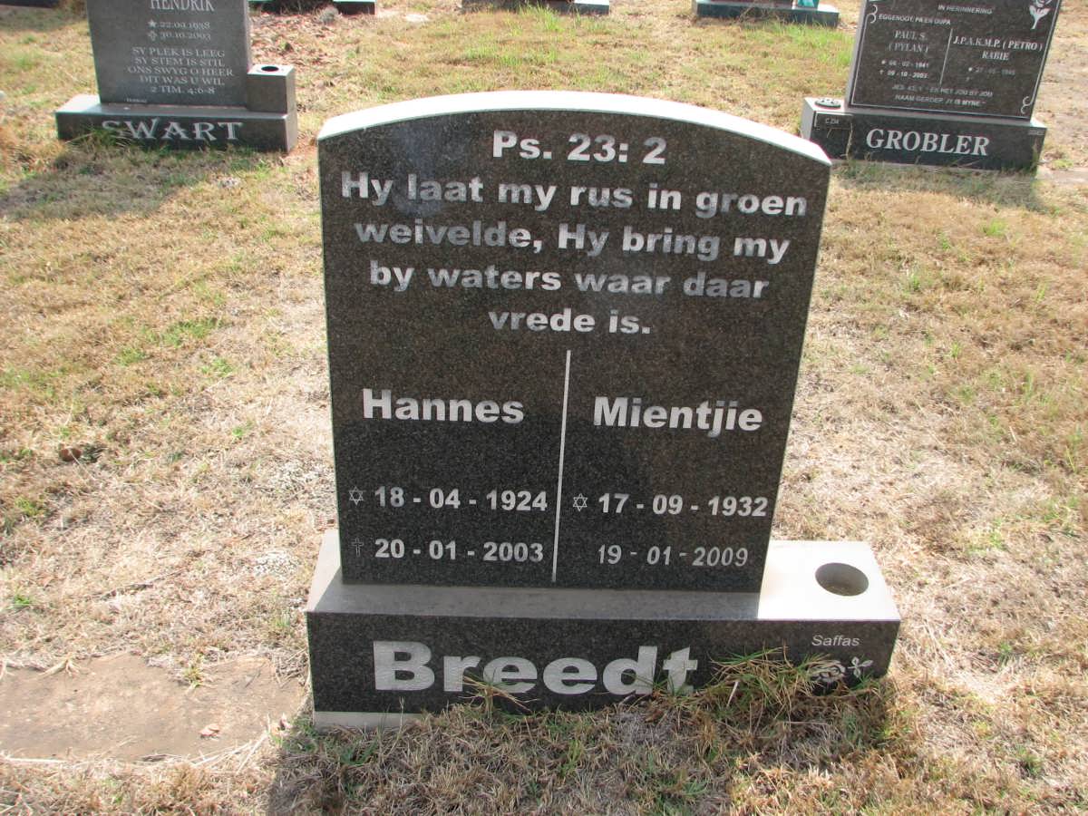 BREEDT Hannes 1924-2003 &amp; Mientjie 1932-2009