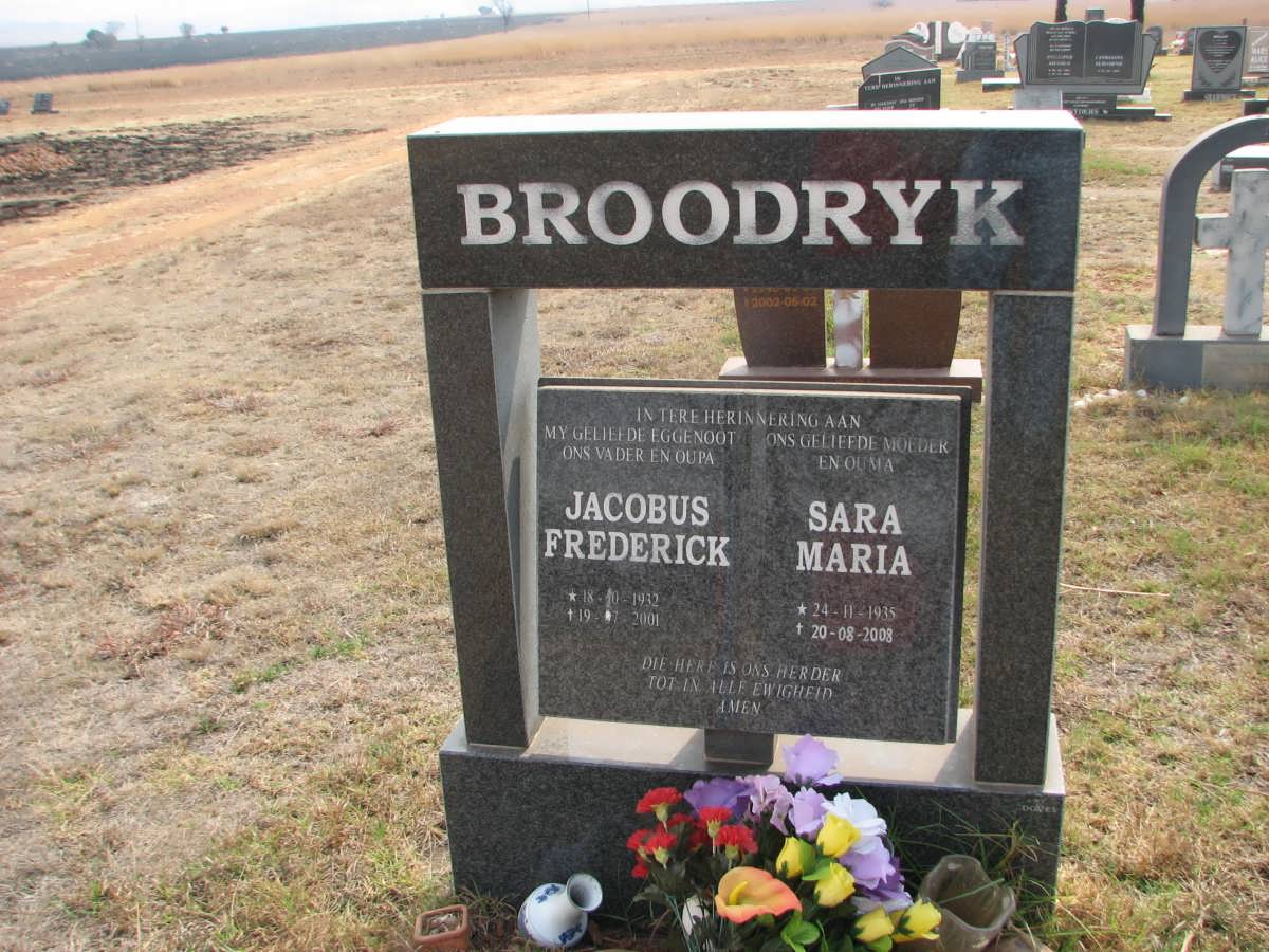 BROODRYK Jacobus Frederick 1932-2001 &amp; Sara Maria 1935-2008