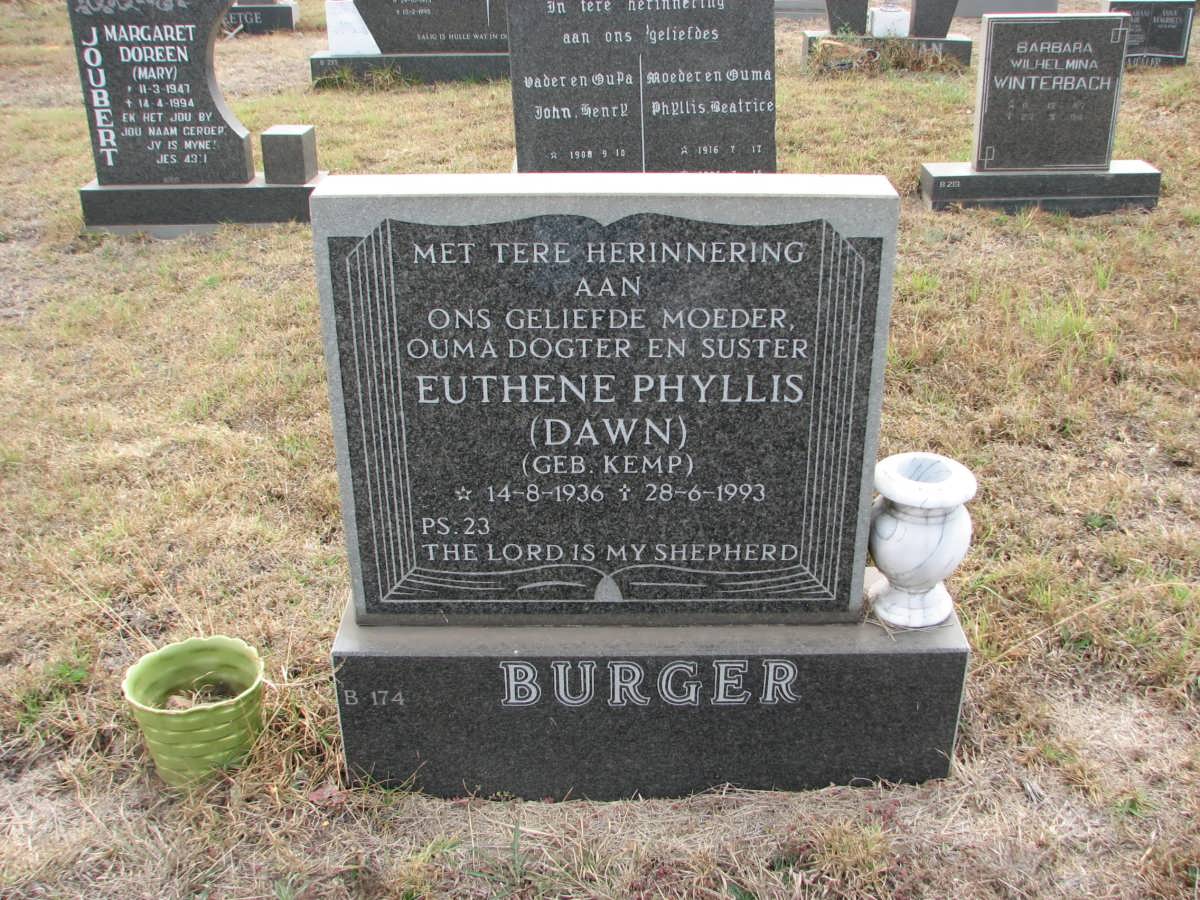 BURGER Euthene Phyllis nee KEMP 1936-1993