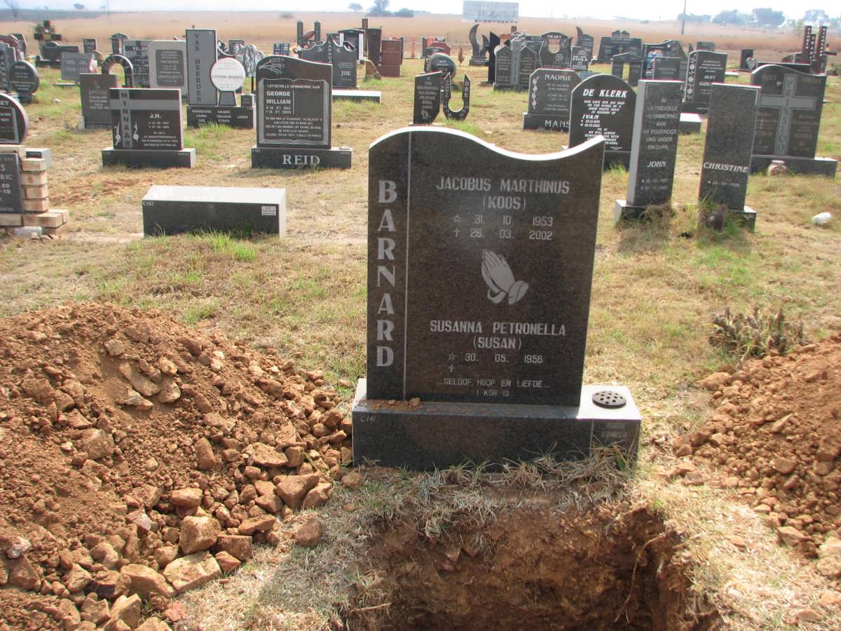 BARNARD Jacobus Marthinus 1953-2002 &amp; Susanna Petronella 1956-