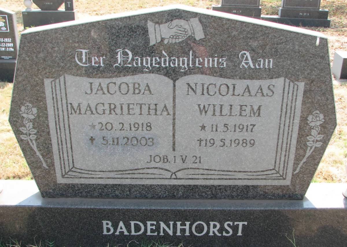 BADENHORST Nicolaas Willem 1917-1989 &amp; Jacoba Magrietha 1918-2003