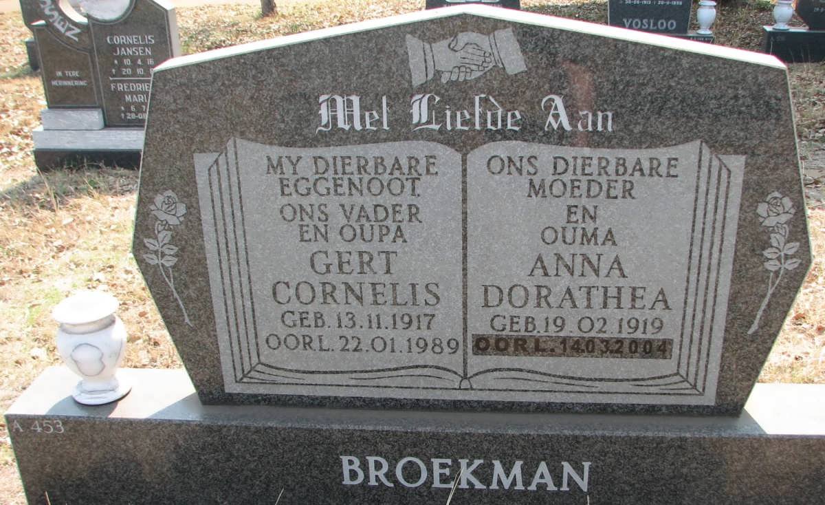 BROEKMAN Gert Cornelis 1917-1989 &amp; Anna Dorathea 1919-2004