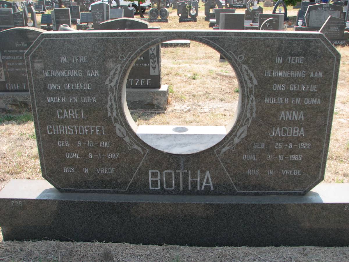BOTHA Carel Christoffel 1910-1987 &amp; Anna Jacoba 1922-1986