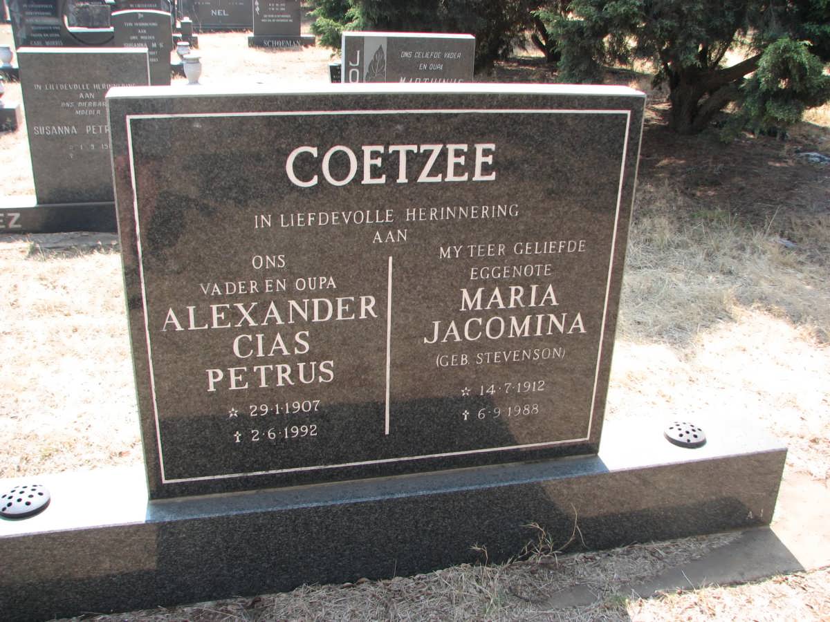 COETZEE Alexander Cias Petrus 1907-1992 &amp; Maria Jacomina STEVENSON 1912-1988