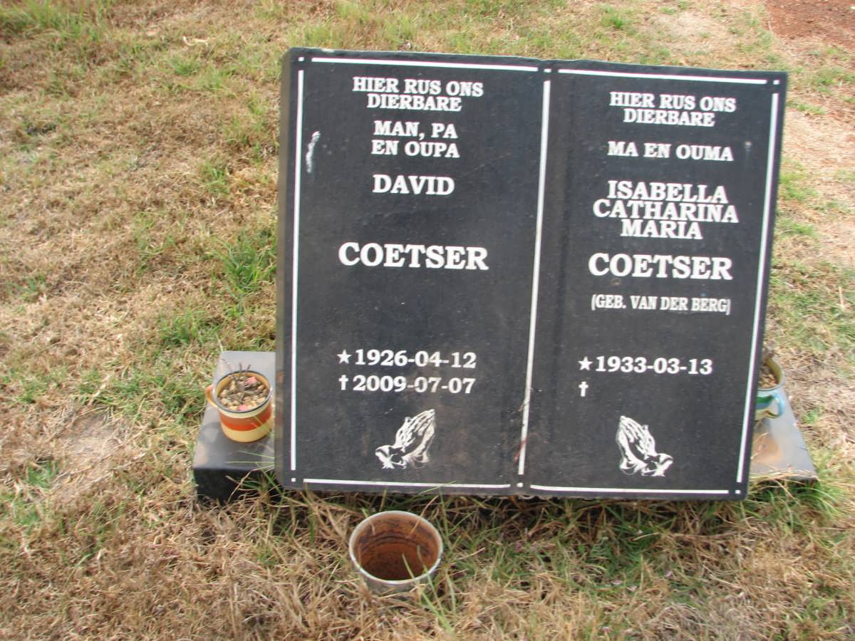 COETSER David 1926-2009 &amp; Isabella Catharina Maria VAN `