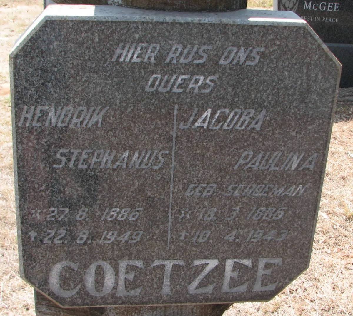 COETZEE Hendrik Stephanus 1886-1949 &amp; Jacoba Paulina SCHOEMAN 1886-1943