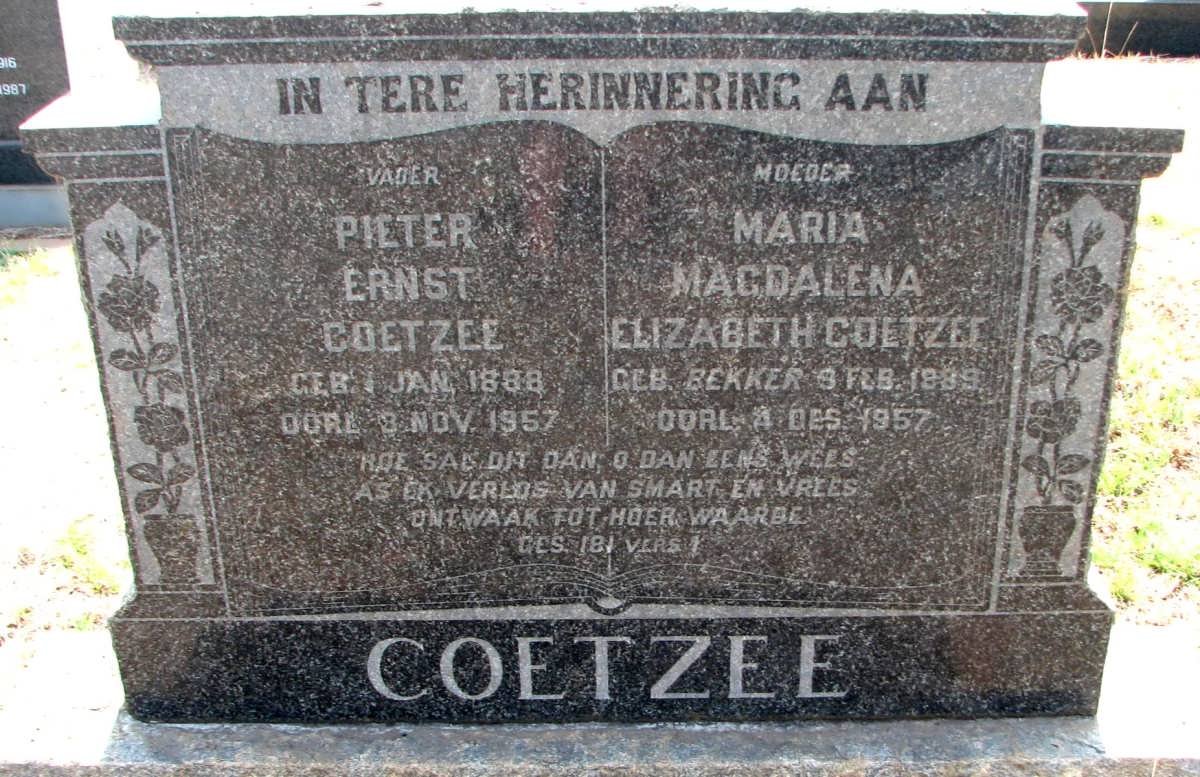 COETZEE Pieter Ernst 1888-1957 &amp; Maria Magdalena Elizabeth BEKKER 1889-1957