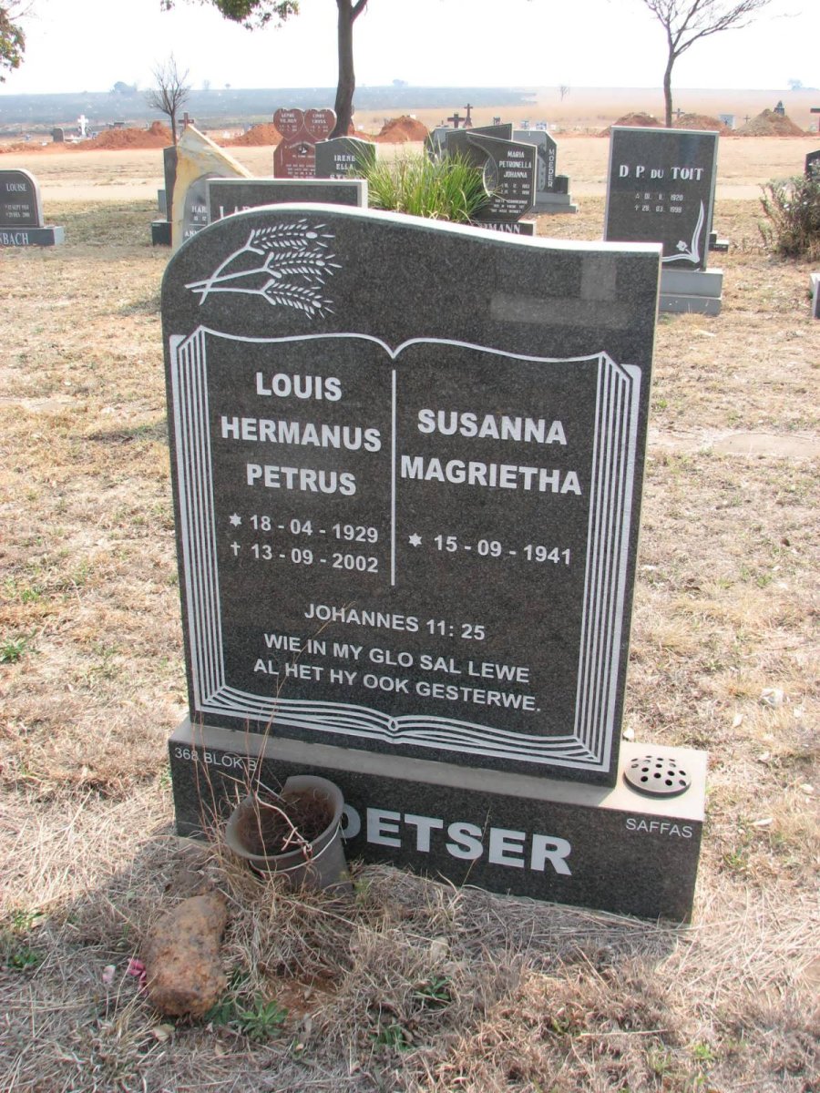 COETSER Louis Hermanus Petrus 1929-2002 &amp; Susanna Magrietha 1941-