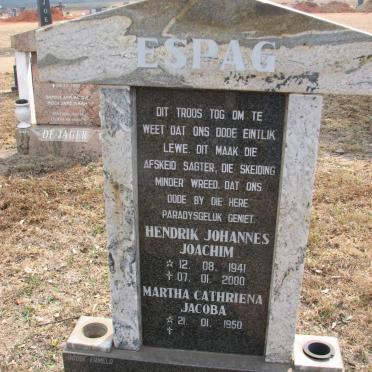 ESPAG Hendrik Johannes Joachim 1941-2000 &amp; Martha Cathriena Jacoba 1950-