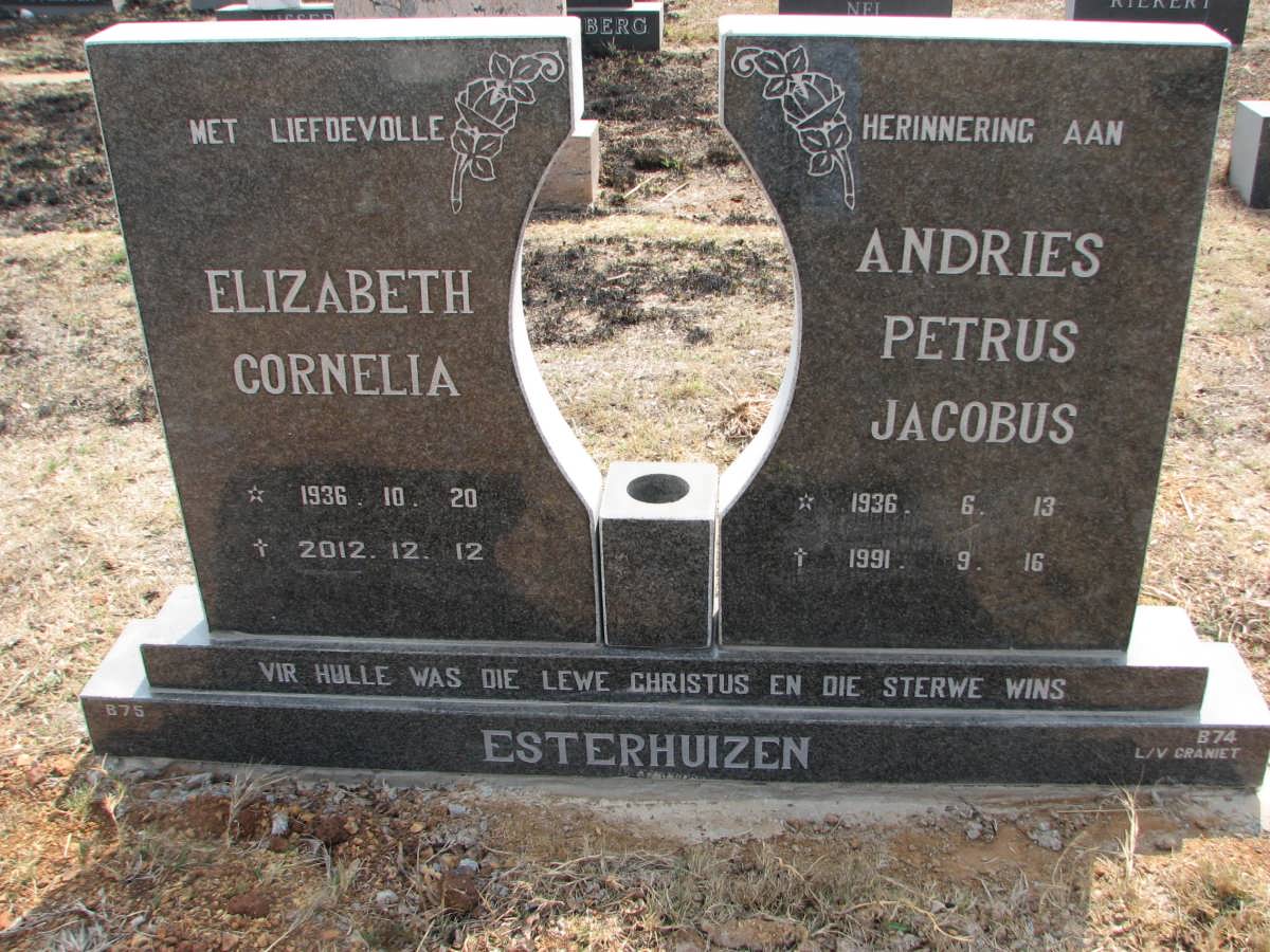 ESTERHUIZEN Andries Petrus Jacobus 1936-1991 &amp; Elizabeth Cornelia 1936-2012