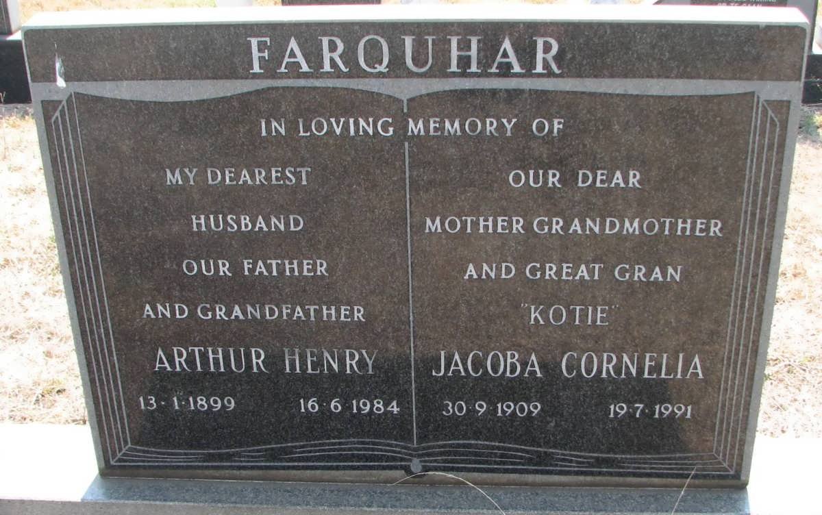 FARQUHAR Arthur Henry 1899-1984 &amp; Jacoba Cornelia 1909-1991