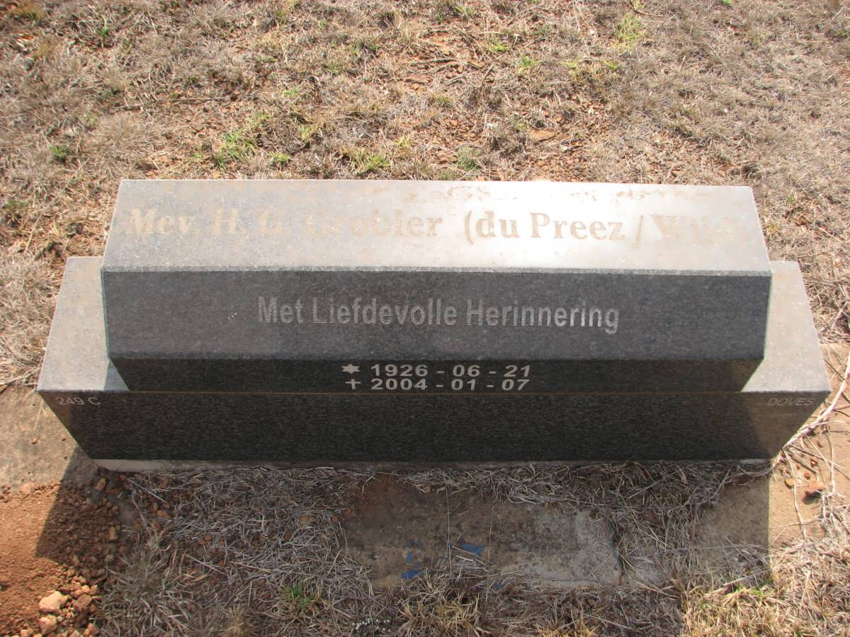 GROBLER H.G. nee DU PREEZ 1926-2004