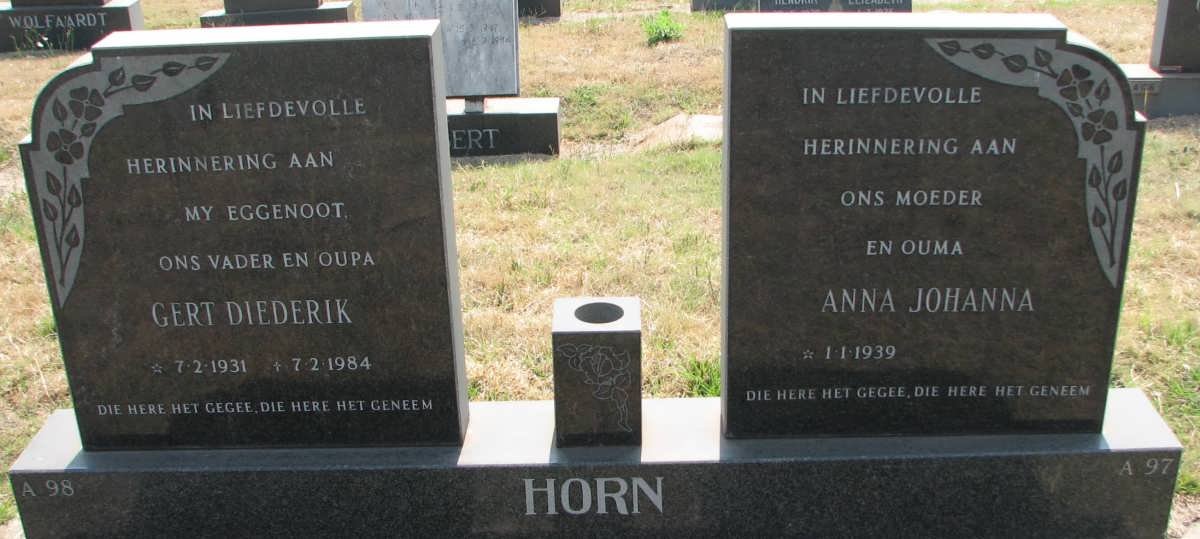 HORN Gert Diederik 1931-1984 &amp; Anna Johanna 1939-