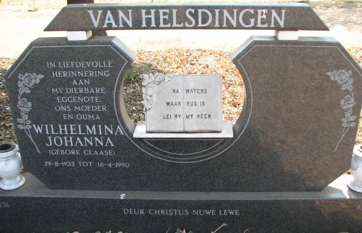HELSDINGEN Wilhelmina Johanna, van nee CLAASE 1933-1990