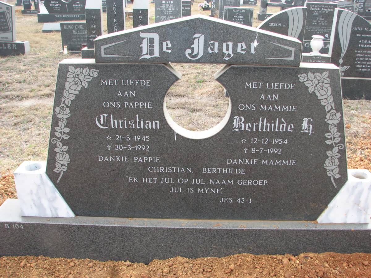 JAGER Christian, de 1945-1992 &amp; Berthilde H. 1954-1992