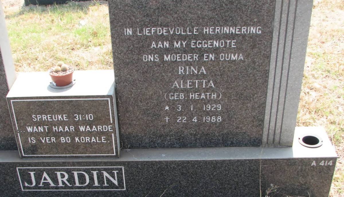 JARDIN Rina Aletta nee HEATH 1929-1988