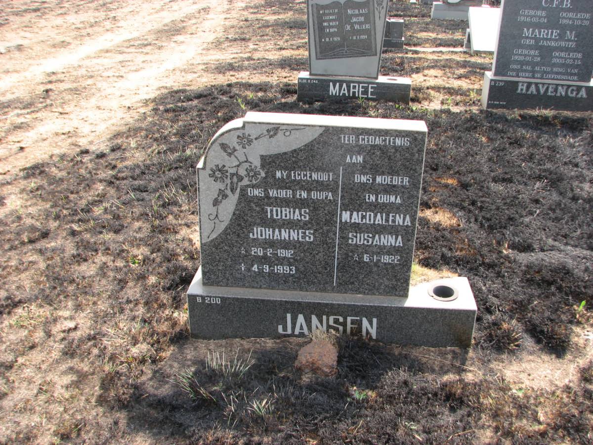 JANSEN Tobias Johannes 1912-1993 &amp; Magdalena Susanna 1922-